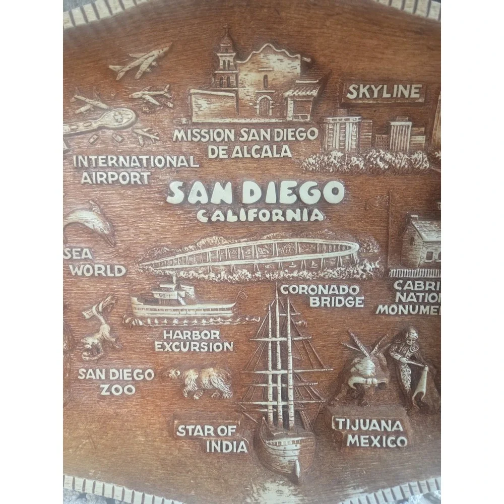 Vintage Centennial Novelty SAN DIEGO California Souvenir Faux Wood Plaque/Bowl